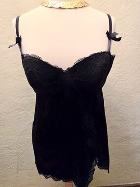 La Senza Black Lace Slip Dress Babydoll Y2K Lingerie Coquette Goth Satin Nightie